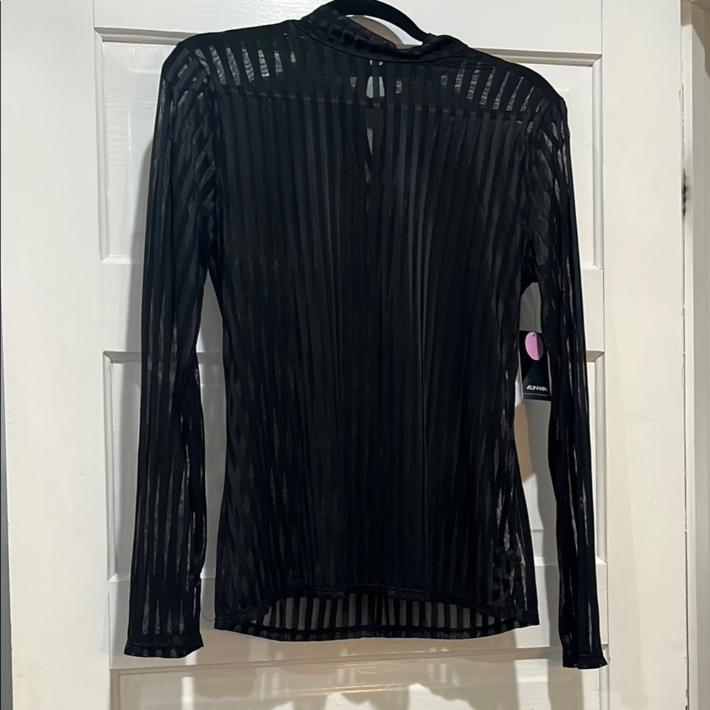Project RUNWAY Black Fitted Ribbed Blouse with Mandarin Collar